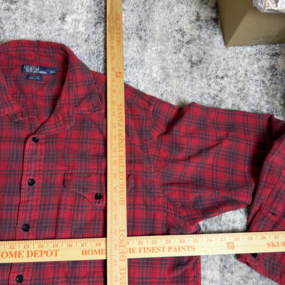 Polo Ralph Lauren Flannel Shirt Mens XL Red Black Plaid Button Down Cotton - Picture 4 of 5
